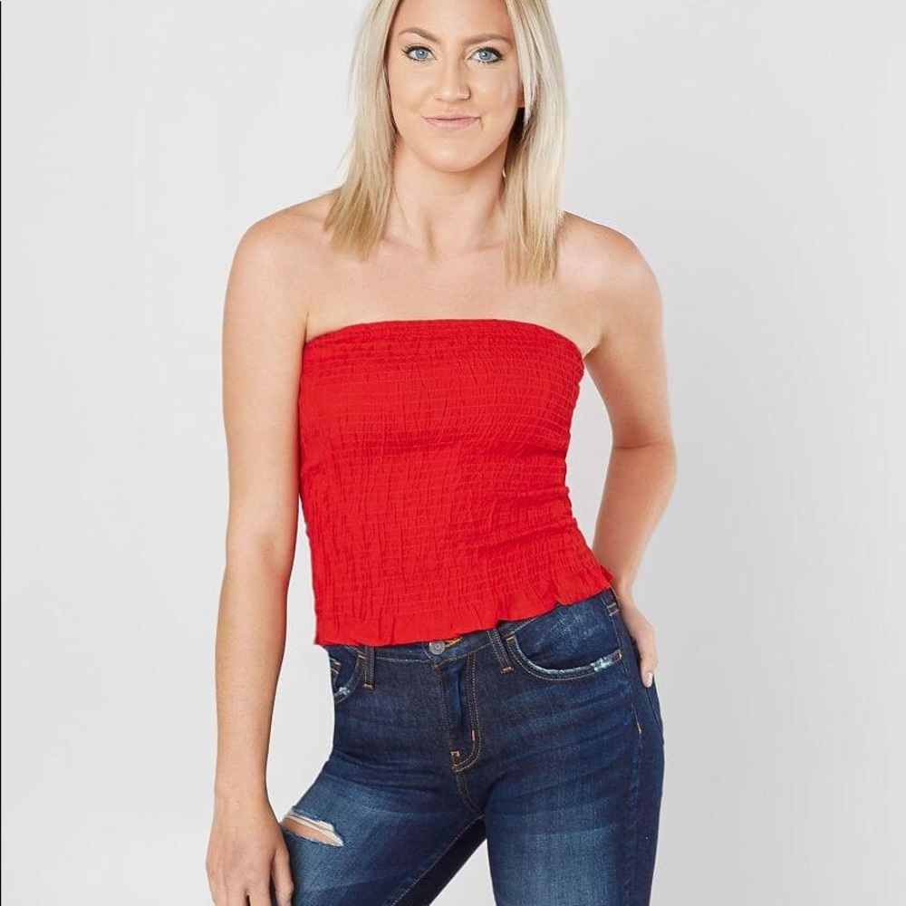 Style House Red Shirred Tube Top